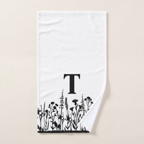 Modern Black and White Wildflowers Custom Bath Mat Hand Towel