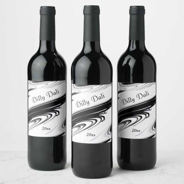Modern Black and White Wine Label (Bottles)