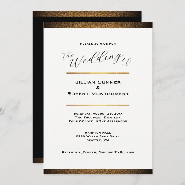 Modern Black and White With Gold Wedding Invitation (Front/Back)