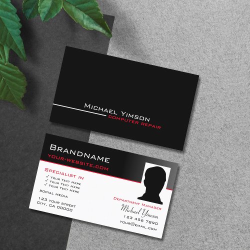Modern Black and White with Photo Professional Business Card