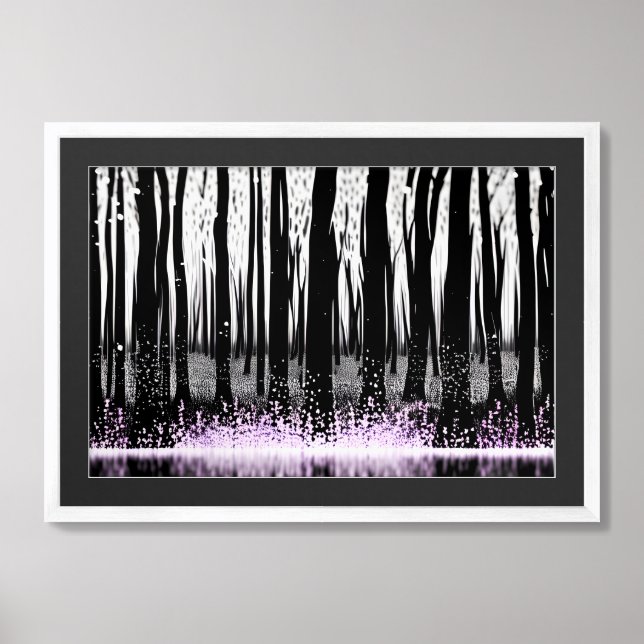 Modern Black and White with Purple Flower Splash Framed Art (Framed Front)