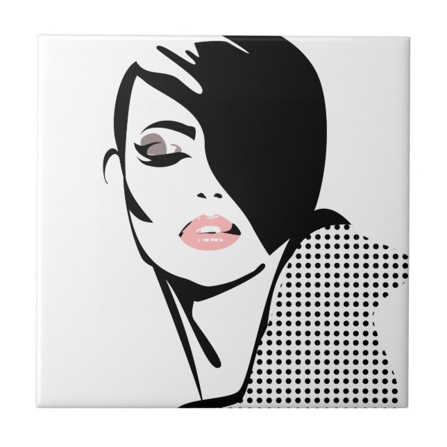 Modern black and white woman portrait minimalist  ceramic tile (Front)