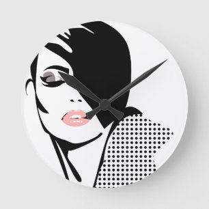 Modern black and white woman portrait minimalist round clock