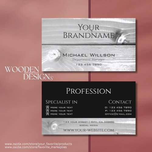 Modern Black and White Wood Grain Wooden Boards Business Card