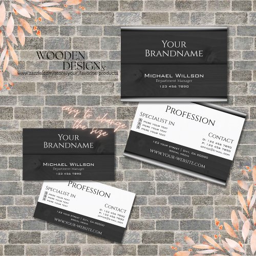 Modern Black and White Wood Grain Wooden Boards Business Card
