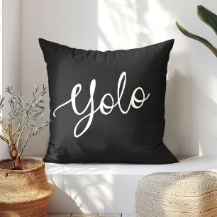 Modern Black and White YOLO Typography Throw Pillow