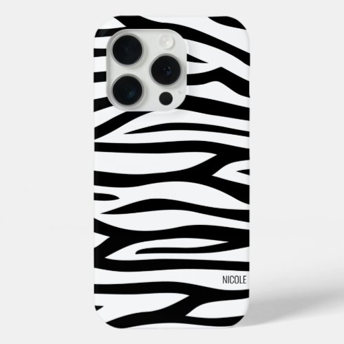 Modern Black and White Zebra Print Personalized iPhone 15 Pro Case