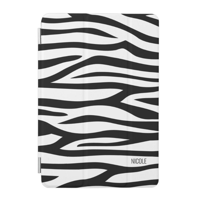 Modern Black and White Zebra Print Personalized iPad Mini Cover (Front)