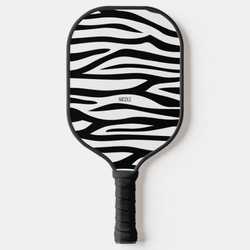 Modern Black and White Zebra Print Personalized Pickleball Paddle
