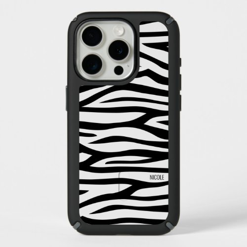 Modern Black and White Zebra Print Personalized iPhone 15 Pro Case