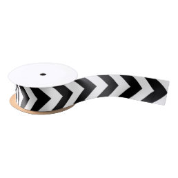 Modern Black and White Zigzag Chevron Pattern Satin Ribbon