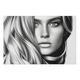 Modern black and whitw woman portrait faux canvas print