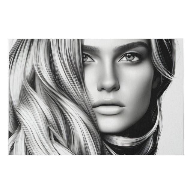 Modern black and whitw woman portrait faux canvas print (Front)