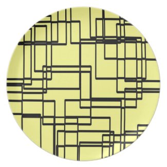 Modern black and yellow blocks, squares pattern dinner plate