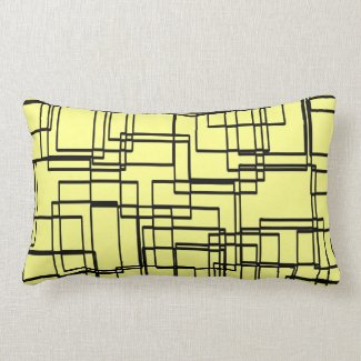 Modern black and yellow blocks, squares pattern lumbar pillow