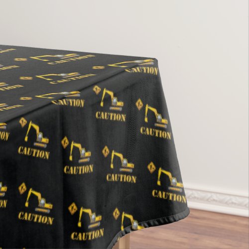 Modern Black and Yellow Construction Party Caution Tablecloth