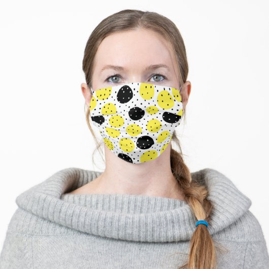 Modern Black And Yellow Polka Dots Adult Cloth Face Mask (Worn)