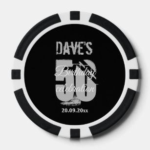 Modern Black Any Age 50 Birthday Party Favor Poker Chips