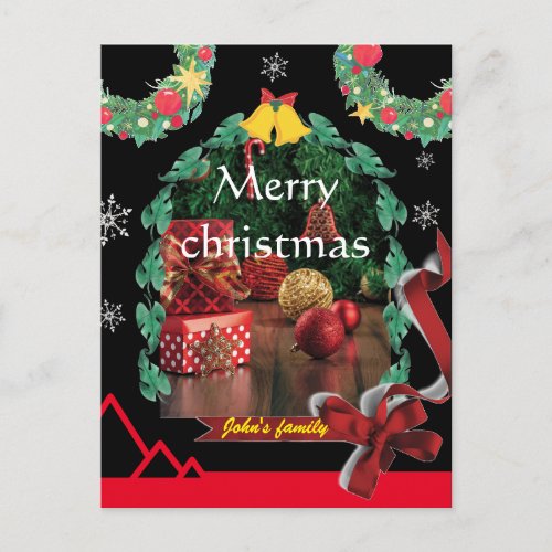 Modern black arch photo chic merry christmas holiday postcard