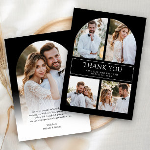 Modern Black Arch Photo Collage Wedding Thank You Card