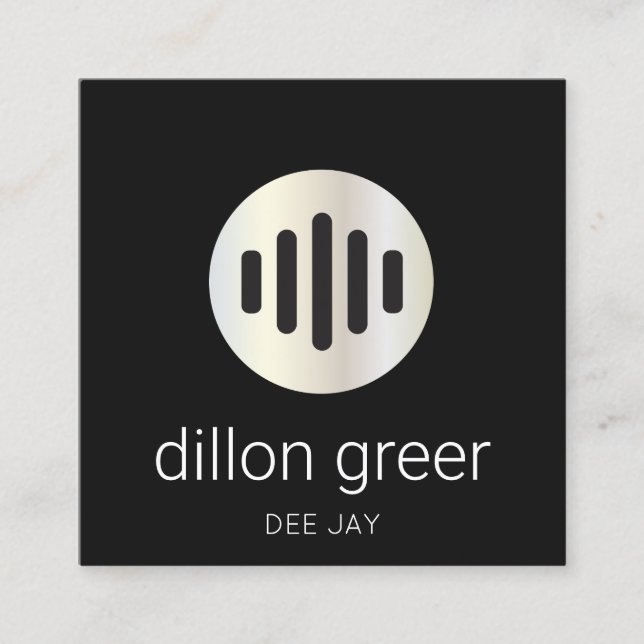 Modern Black Audio Music DJ Square Business Card (Front)