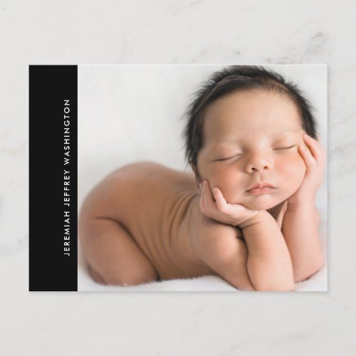 Modern Black Baby Photo Birth Announcement 