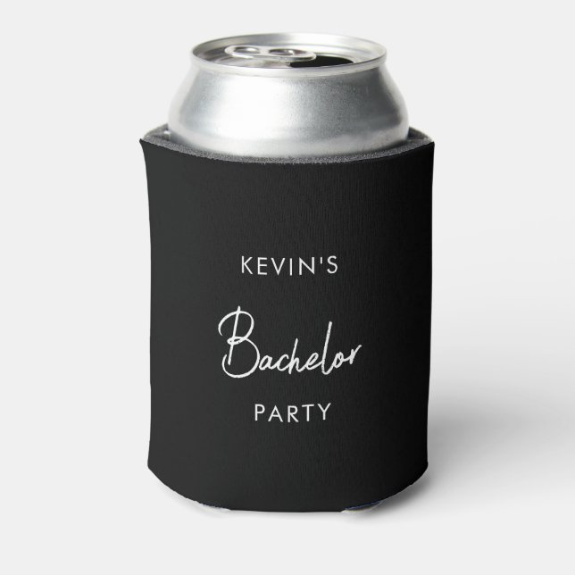 Modern Black Bachelor Party Simple Can Cooler (Can Back)