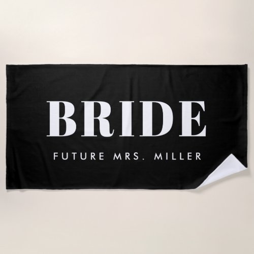 Modern Black Bachelorette Future Mrs Bride Beach Towel