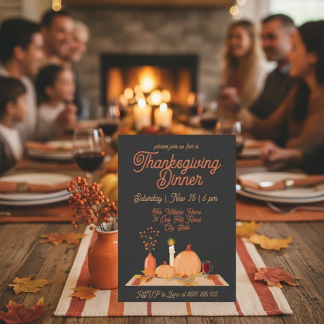 Modern Black Background Thanksgiving Dinner  Invitation (Creator Uploaded)
