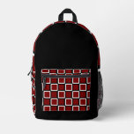 Modern Black Backpack with Burgundy &amp; White Square