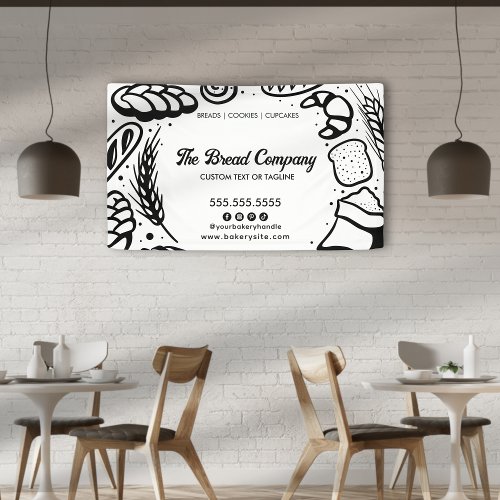 Modern Black Bakery Doodles Border Business Event Banner