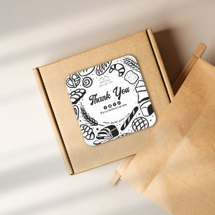 Modern Black Bakery Doodles Social Thank You Square Sticker