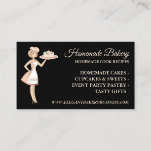 Modern Black Bakery Woman Cake Service Business Card