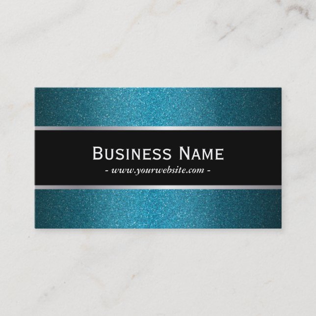 Modern Black Banner Teal Glitter Business Card (Front)