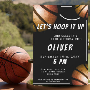 Modern Black Basketball Ball Sports Kids Birthday  Invitation