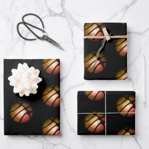 Modern Black Basketball Ball Sports Pattern  Wrapp Wrapping Paper Sheets