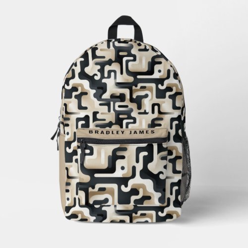 Modern Black Beige Camo Personalized Name Printed Backpack