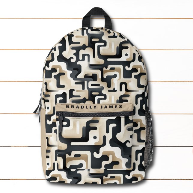Modern Black Beige Camo Personalized Name Printed Backpack (Creator Uploaded)