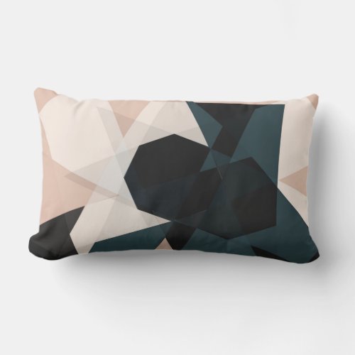 Modern Black Beige Geometric Abstract Pattern Lumbar Pillow