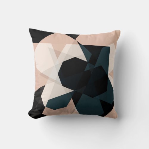 Modern Black Beige Geometric Abstract Pattern Throw Pillow