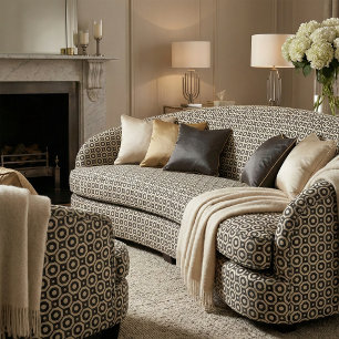 Modern Black Beige Geometric Octagon Mosaic  Fabric