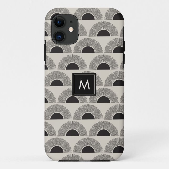 Modern Black & Beige Sunset Abstract Art Monogram Case-Mate iPhone Case (Back)
