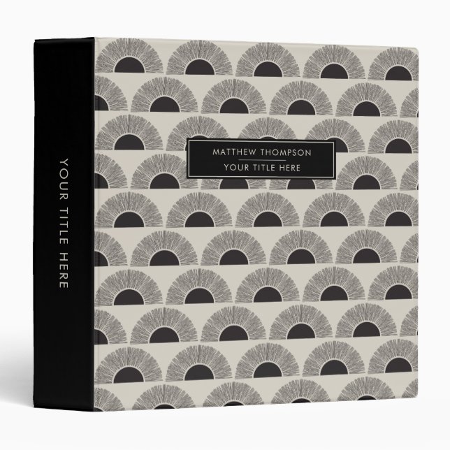 Modern Black & Beige Sunset Abstract Art Pattern 3 Ring Binder (Front/Spine)