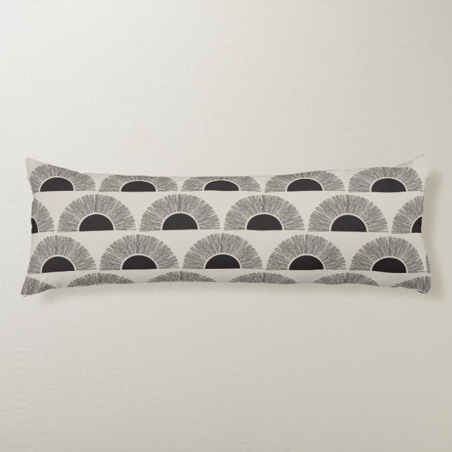 Modern Black & Beige Sunset Abstract Art Pattern Body Pillow (Front)