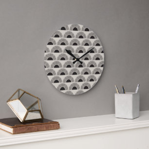 Modern Black & Beige Sunset Abstract Art Pattern Large Clock