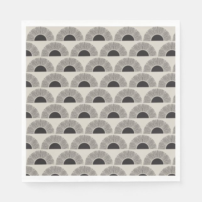 Modern Black & Beige Sunset Abstract Art Pattern Napkins (Front)