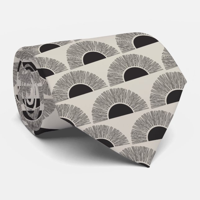 Modern Black & Beige Sunset Abstract Art Pattern Neck Tie (Rolled)