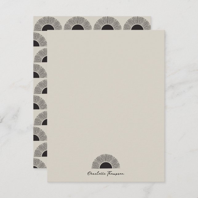 Modern Black & Beige Sunset Abstract Art Pattern Note Card (Front/Back)