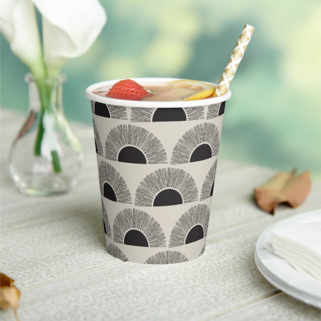 Modern Black & Beige Sunset Abstract Art Pattern Paper Cups (Insitu)