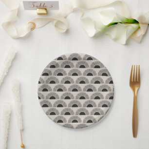 Modern Black & Beige Sunset Abstract Art Pattern Paper Plates